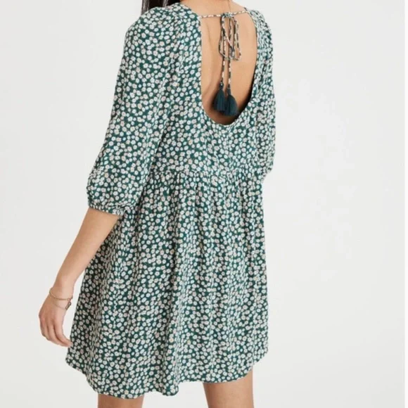 American Eagle Outfitters | Dresses | American Eagle Puff Sleeve Ditsy Floral  Green Babydoll Mini Dress Size Small | Poshmark